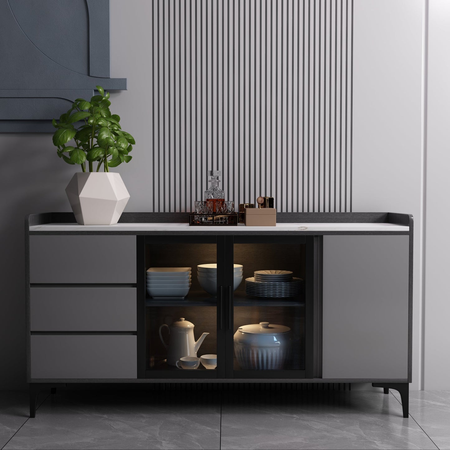 33.46 "H Sideboard Moderner Style Dining -Server mit 3 Schubladen für Küchen- und Esszimmer