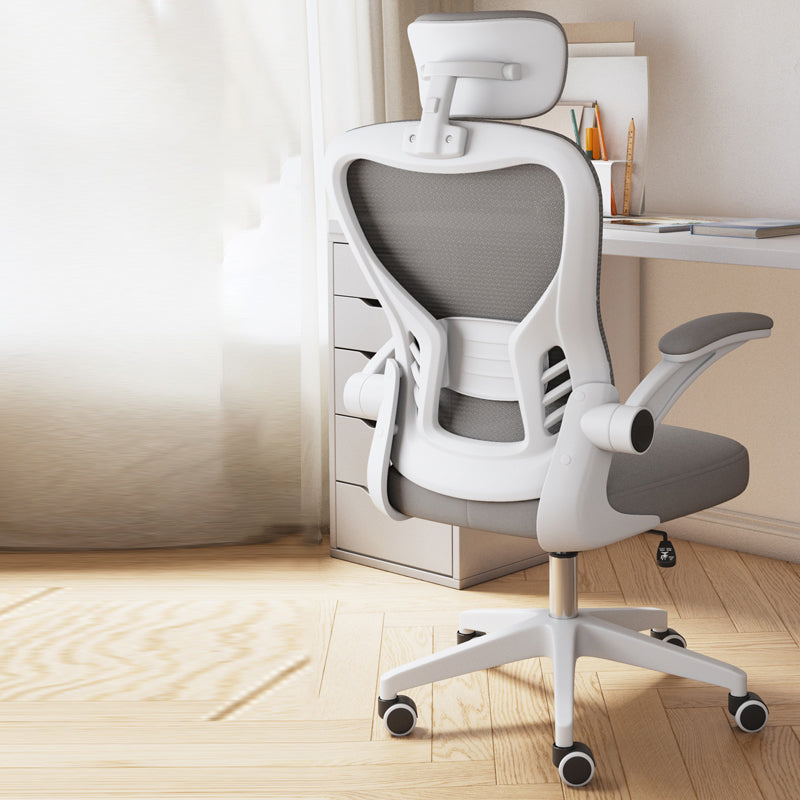 Padded Arms Office Chair Swivel Adjustable Seat Height Chair with Caster Wheels White-Gray With Headrest Clearhalo 'furn' 'furn_office_chair' 'Furniture' 'Office Chairs' 'Office Furniture' 'office_chair' 5248752