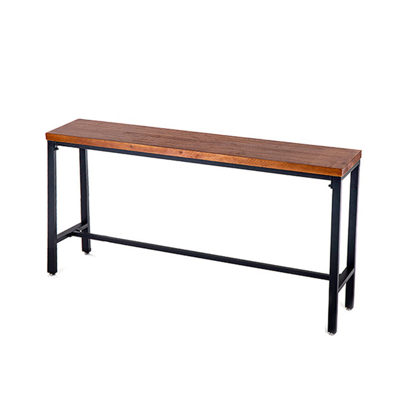 Brown Solid Wood Bar Table Industrial Bar Dining Table with Black Trestle Base 118.1"L x 15.7"W x 41.3"H Without Chairs Clearhalo 'Bar Furniture' 'Bar Tables' 'bar_tables' 'furn' 'furn_bar_tables' 'Furniture' 'Kitchen & Dining Furniture' 5255162
