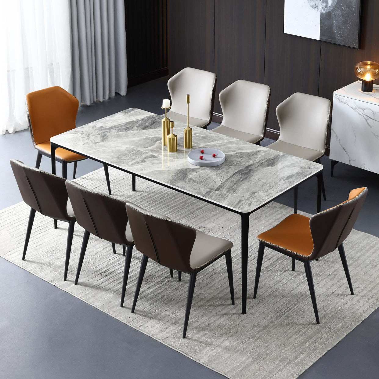 Modern de comedor de piedra sinterizada Juego de mesa del rectángulo 1/4/6/7/9 Juego de comedor
