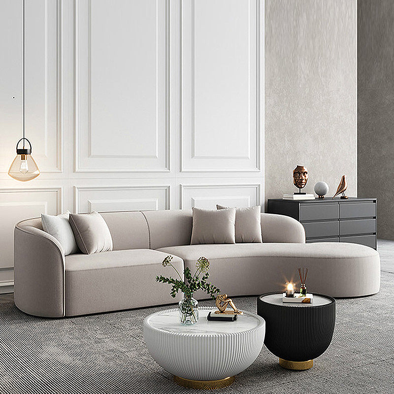 Scandinavian Cream Tight Back Sofa/Sectional with Curved Corner for Living Room
