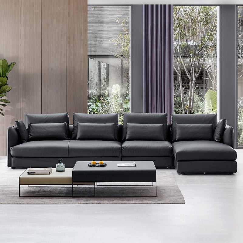 Contemporary Cushion Back Sectional Sofa 35.43"High Track Arm Sofa,Black 114"L x 71"W x 35.5"H Nappa Clearhalo 'furn' 'furn_sectionals' 'Furniture' 'Living Room Furniture' 'Sectionals' 5263582