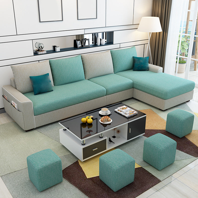 L-Shape Sofa Cushion Back Linen Blend Square Arm Sectional with Storage and Slipcovered