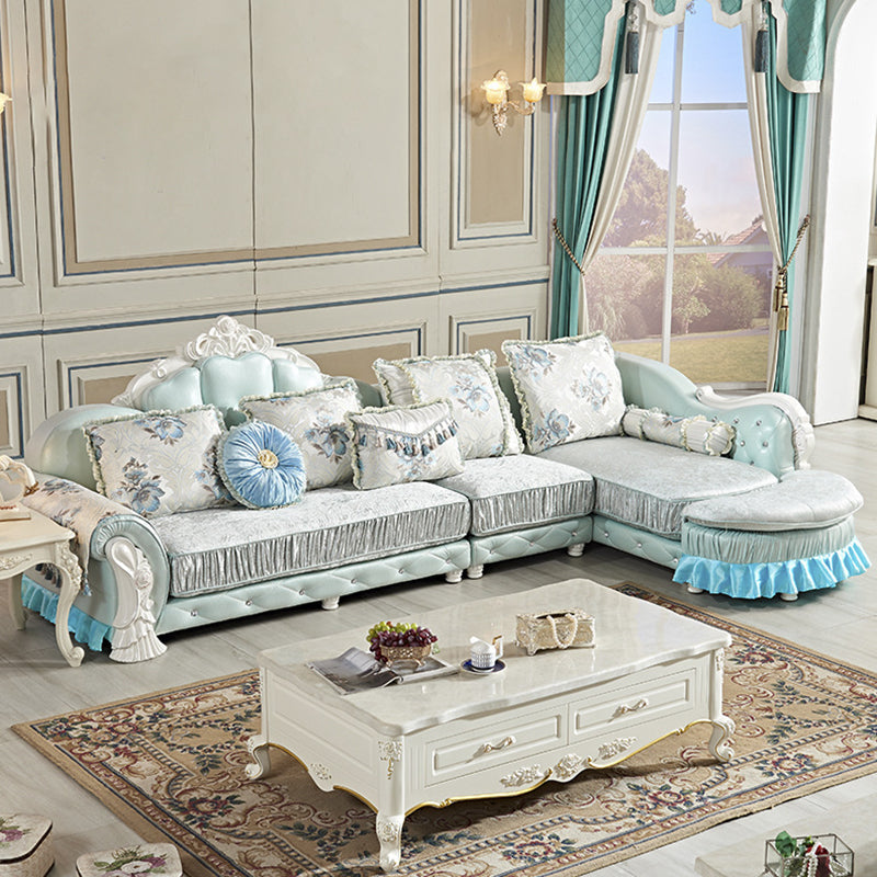 3/4-Seater Velvet Sectional Sofa L-Shape Flared Arm Sofa Sectional 136"L x 79"W x 46"H Faux Leather Blue Clearhalo 'furn' 'furn_sectionals' 'Furniture' 'Living Room Furniture' 'Sectionals' 5263758