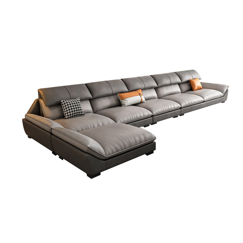 Contemporary Light-grey Sofa/Sentional with Pillow Top Arm 35.43" 157.5"L x 69"W x 35"H Clearhalo 'furn' 'furn_sectionals' 'Furniture' 'Living Room Furniture' 'Sectionals' 5263805