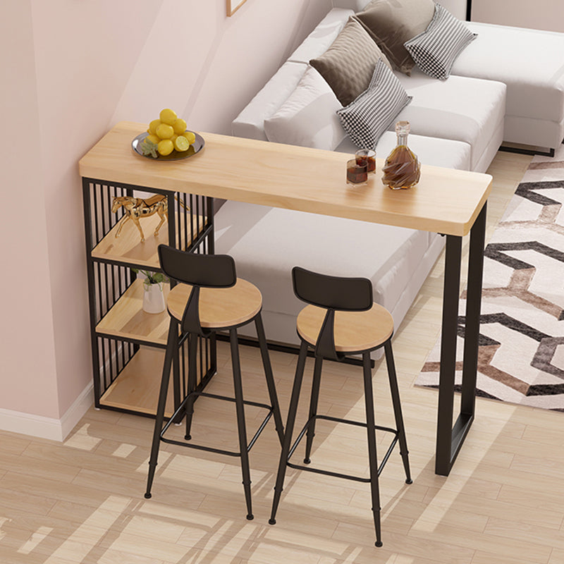 Kitchen Natural Wood Bistro Table Modern Rectangle Cocktail Bar Table with Storage