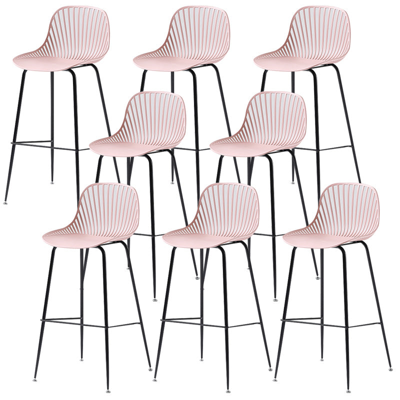 41" Height Backrest Armless Counter Stool Modern Iron Bar Stool with Plastic Cushion Pink 8 Piece Set Clearhalo 'Bar Furniture' 'Bar Stools' 'bar_stools' 'furn' 'furn_bar_stools' 'Furniture' 'Kitchen & Dining Furniture' 5267891