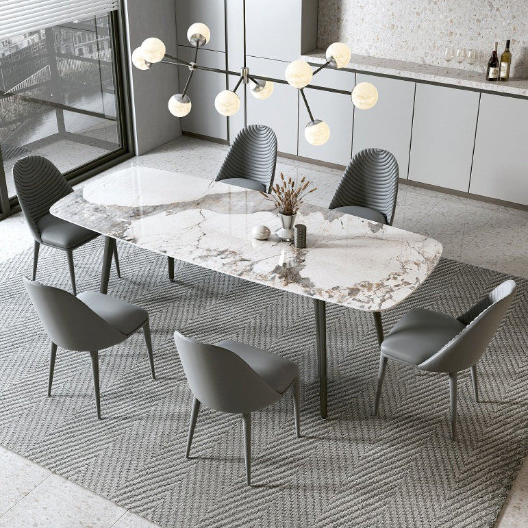 Modern Sintered Stone Dining Rectangle Table Set 1/4/5/7 Pieces Dining Set 7 Pieces: Table, 6 Dark Grey Chairs Clearhalo 'Dining Room Sets' 'Dining Tables & Seating' 'dining_room_set' 'furn' 'furn_dining_room_set' 'Furniture' 'Kitchen & Dining Furniture' 5268621