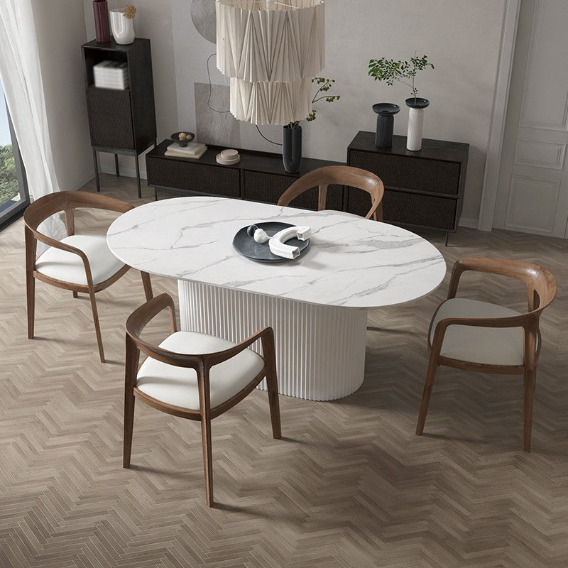 Ovaler Esstisch von Simplicity mit Sockeltisch aus gesintertem Stein und Kiefernholz