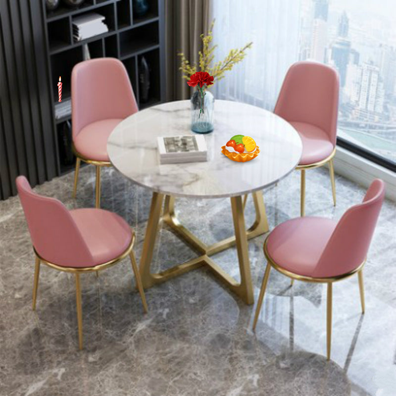 Sintered Stone Dining Table Traditional Luxury Round Table with Gold Frame