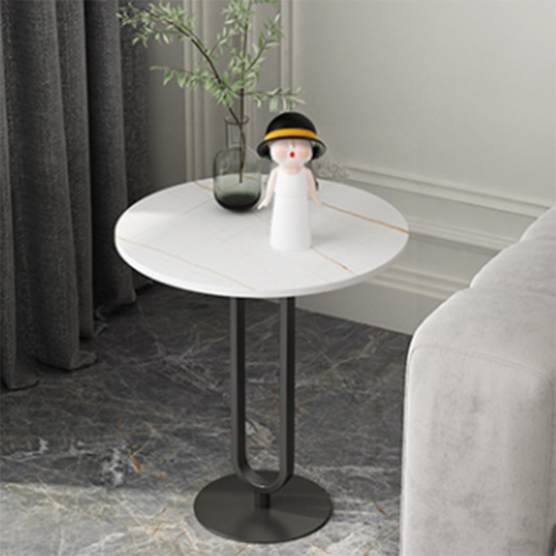 21.6"Tall Round Stone Top End Table Iron Pedestal Sofa Side Table Black White Gold Clearhalo 'Coffee & Accent Tables' 'End & Side Tables' 'end_side_tables' 'furn' 'furn_end_side_tables' 'Furniture' 'Living Room Furniture' 5270114