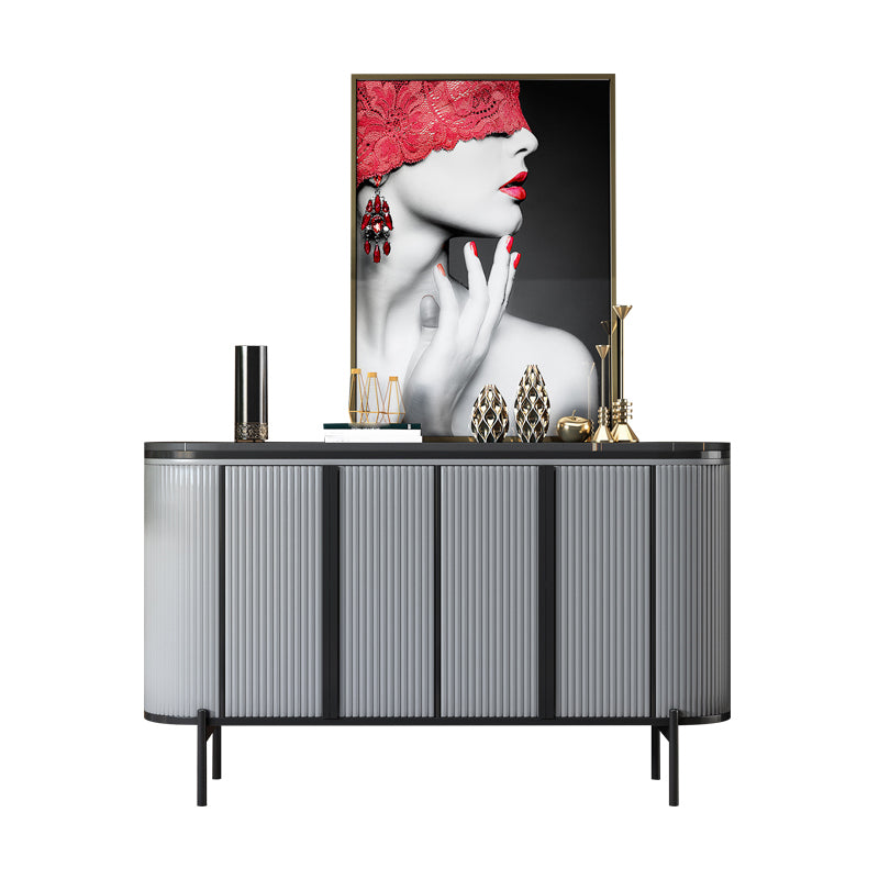 Glam Style Sideboard Stone Top Sideboard with Door for Living Room 59"L x 16"W x 35"H Silver Gray Clearhalo 'buffet_sideboard' 'Buffets & Sideboards' 'furn' 'furn_buffet_sideboard' 'Furniture' 'Kitchen & Dining Furniture' 5275698