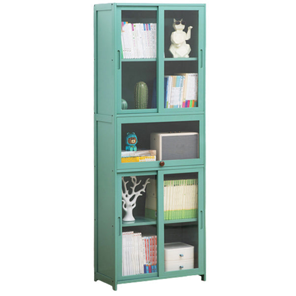 Vertical Bookcase with Doors Bamboo Book Shelf for Home Office