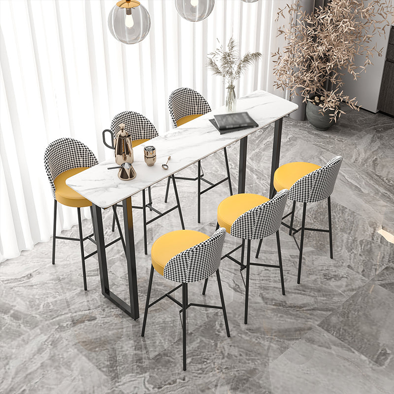 Industrial Bar Table Stone Top Carbon Steel Pedestal Bar Table 63"L x 15.7"W x 41.3"H White Without Chairs Clearhalo 'Bar Furniture' 'Bar Tables' 'bar_tables' 'furn' 'furn_bar_tables' 'Furniture' 'Kitchen & Dining Furniture' 5277959