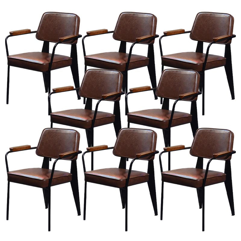 Industrial Open Back Dining Chair Upholstered Arm Chair with Black Legs Dark Brown 8 Piece Set Clearhalo 'Dining Chairs' 'Dining Tables & Seating' 'dining_chair' 'furn' 'furn_dining_chair' 'Furniture' 'Kitchen & Dining Furniture' 5279164