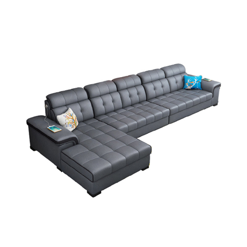 Sewn Pillow Back Sectional Convertible Grey Sofa Bed with Adjustable Headrest 148.5"L x 65"W x 35"H Clearhalo 'furn' 'furn_sectionals' 'Furniture' 'Living Room Furniture' 'Sectionals' 5279952
