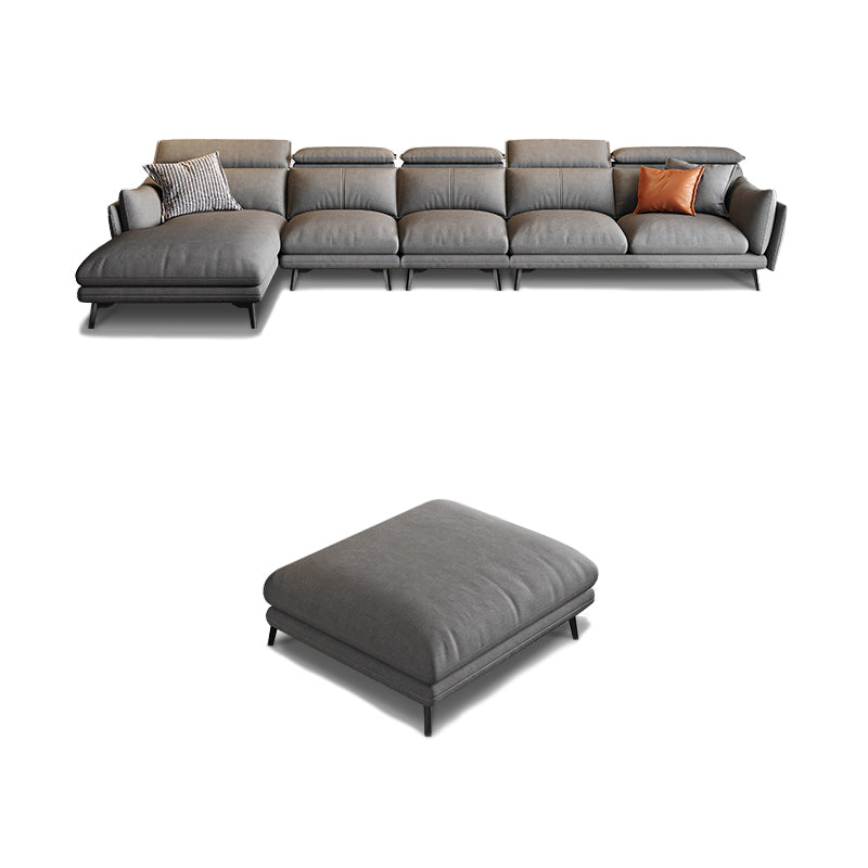 Grey Faux Leather Sofa/Sectionals with Wear-Resistant and Stain-Resistant 153.5"L x 67"W x 35"H With Ottoman Clearhalo 'furn' 'furn_sectionals' 'Furniture' 'Living Room Furniture' 'Sectionals' 5280041