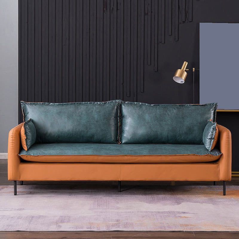 Standard Square Arm Sofa Set Contemporary Stain Resistant Sofa Couch with Pillows 58"L x 29.5"W x 33.5"H Orange-Green Clearhalo 'furn' 'furn_sofas' 'Furniture' 'Living Room Furniture' 'Sofa' 'sofas' 5280431