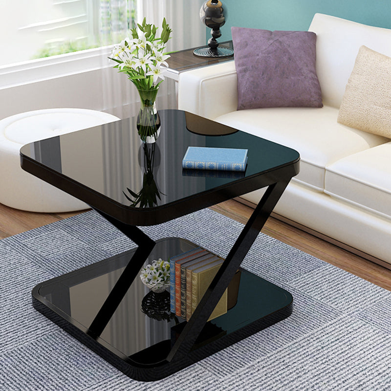 Black/White Glass Corner Table 19.69" High End Table with Storage