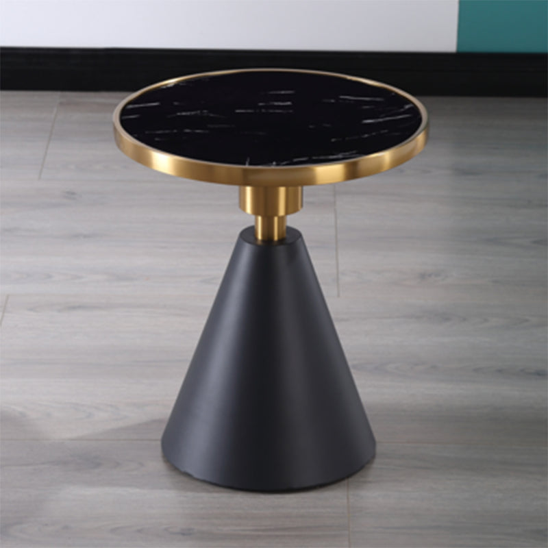 21.6" Tall Pedestal End Table, Glossy Marble Top Round End Table 23.6"L x 23.6"W x 21.7"H Black Black Gold Clearhalo 'Coffee & Accent Tables' 'End & Side Tables' 'end_side_tables' 'furn' 'furn_end_side_tables' 'Furniture' 'Living Room Furniture' 5280781