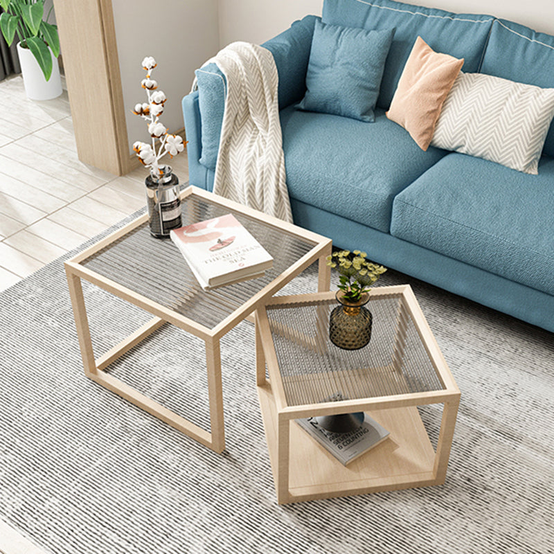 Scandinavian Solid Wood Square Coffee Cocktail Table in Natural 24"L x 24"W x 18"H + 20"L x 20"W x 14"H Natural Clearhalo 'Coffee & Accent Tables' 'Coffee Tables' 'coffee_tables' 'furn' 'furn_coffee_tables' 'Furniture' 'Living Room Furniture' 5280807