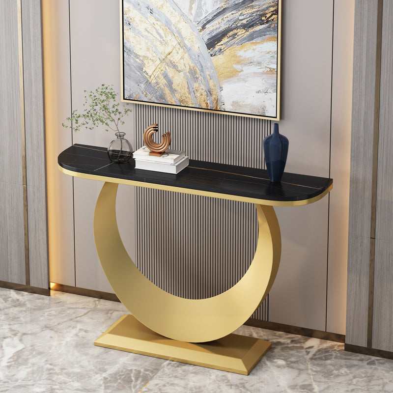Accent Table with Stone Top Console Sofa Table for Hall 31.5" Gold Black Clearhalo 'Console Tables' 'console_tables' 'Entry & Mudroom Furniture' 'furn' 'furn_console_tables' 'Furniture' 5284450