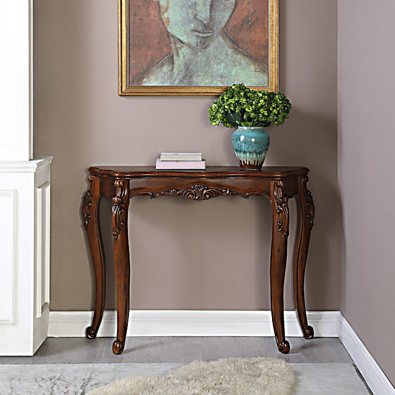 Free Form Wood Console Table with 4 Legs Solid Wood Frame Accent Table for Hall Walnut Clearhalo 'Console Tables' 'console_tables' 'Entry & Mudroom Furniture' 'furn' 'furn_console_tables' 'Furniture' 5284751