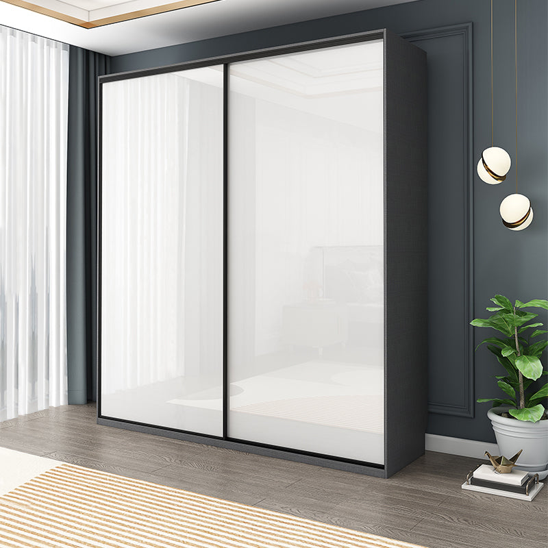 Contemporary White Storage Cabinet Mirrored Finish Cabinet with Sliding Door