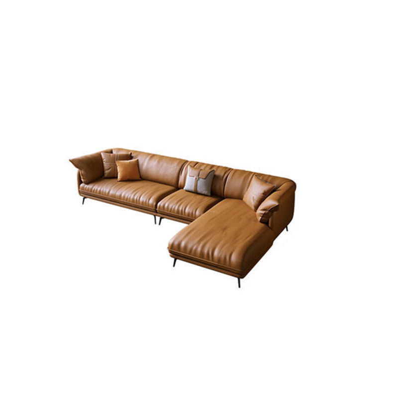 Scandinavian Orange Pillow Top Arm Sofa/Sectionals with Cushions Metal Legs 135"L x 72"W x 33"H Faux Leather Clearhalo 'furn' 'furn_sectionals' 'Furniture' 'Living Room Furniture' 'Sectionals' 5288067