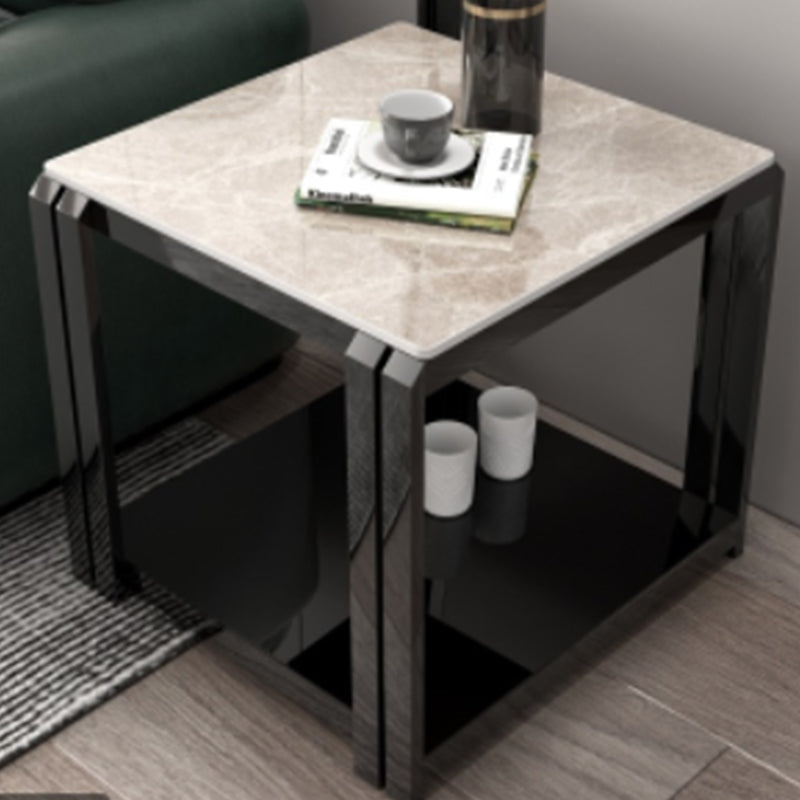 Modern Grey 58/52 Tall End Table Square Slate Top Block Side Table with Storage