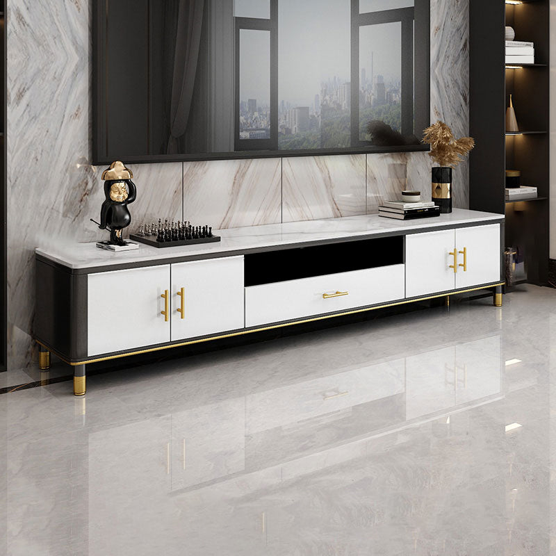 Glam Style TV Stand Stone Open Storage TV Console with Cabinet