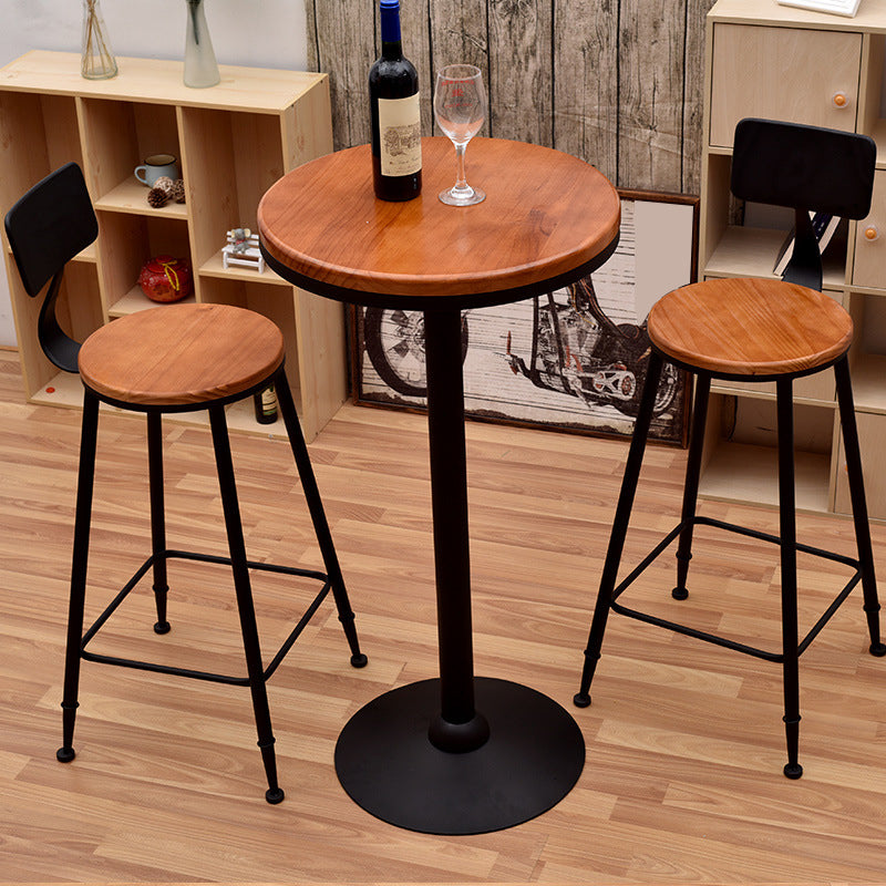 1/3 piezas Juego de mesa de barra de hierro industrial Conjunto de bistro redondo con tapa de madera de pino