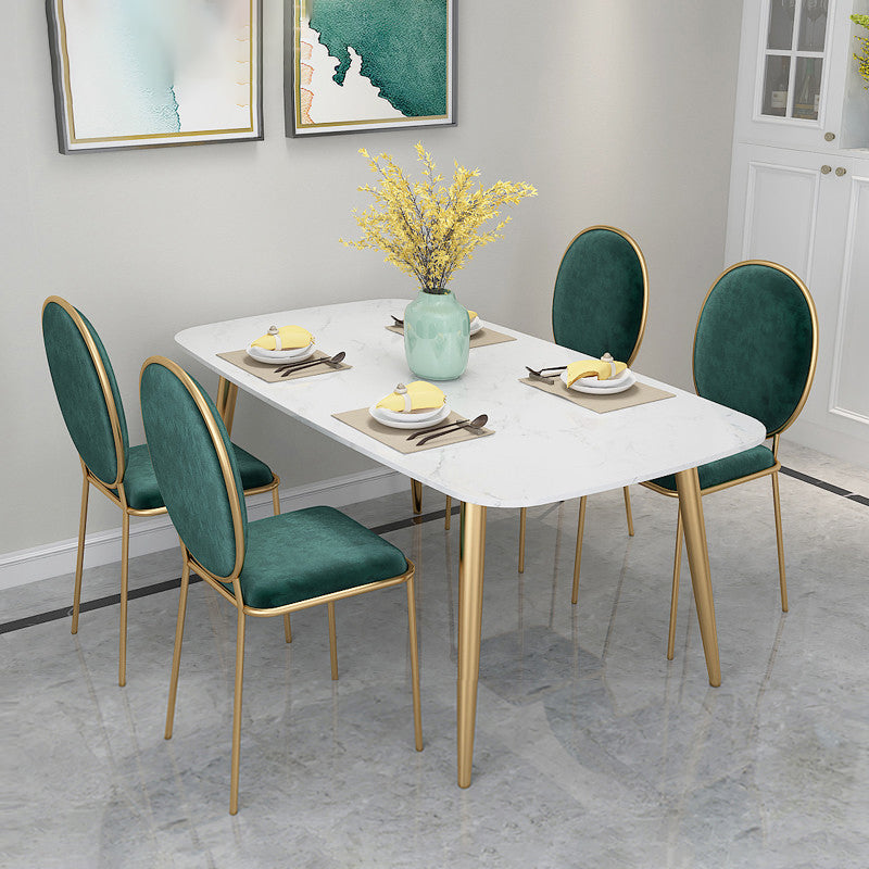 Set di dinette di ferro glam 1/4/5 pezzi rettangolo bianco Sinterizzato Sinterita tavolo da pranzo