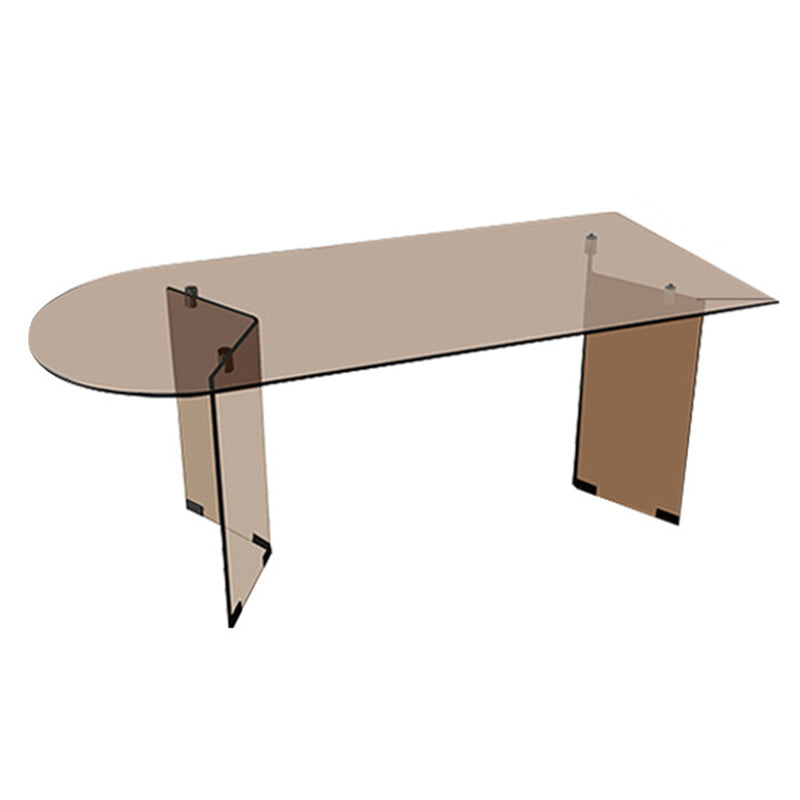 Mesa de comedor de tapa de vidrio moderna mesa de comedor de base de doble pedestal