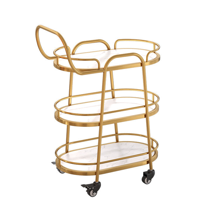 Modern Prep Table Metal Rolling Oval Prep Table for Dining Room, 33.46"H