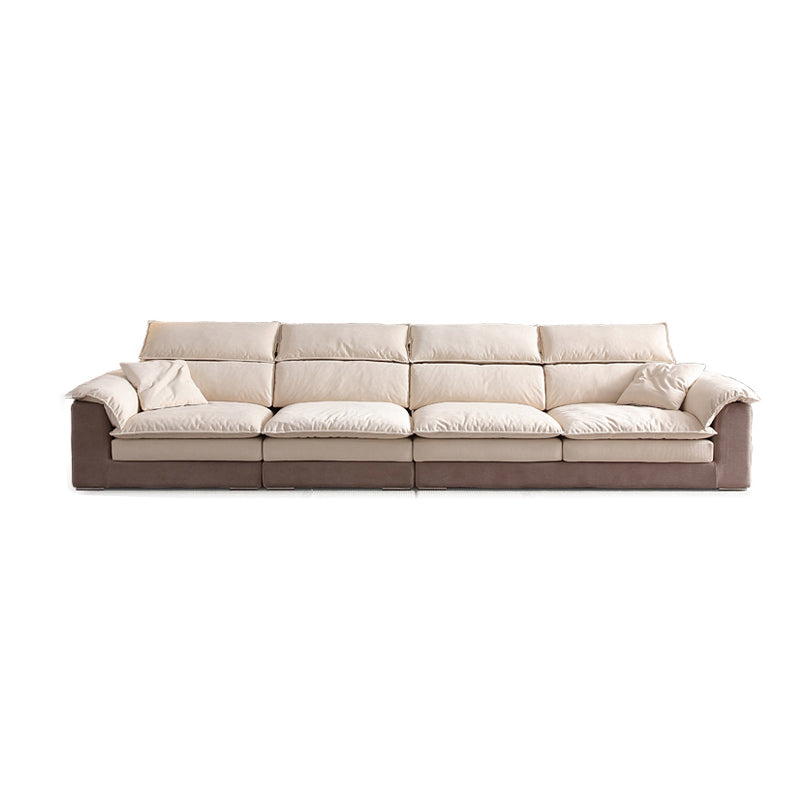 Sofá de cuero moderno de cuero beige Beige Top Sectional con patas de acero inoxidable
