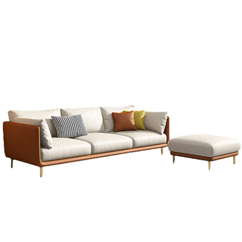 Sofá/seccionalales de brazo recto de cuero de forma crema con cojines patas de metal