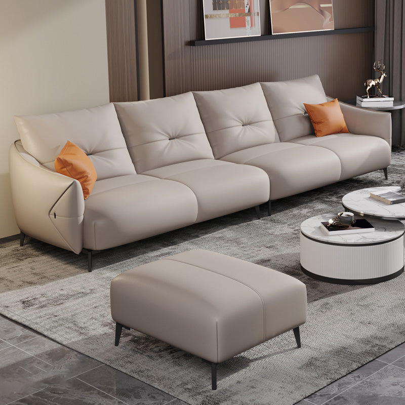 Beige Genuine Leather Sloped Arms Sofa/Sectionals With Cushions Metal Legs