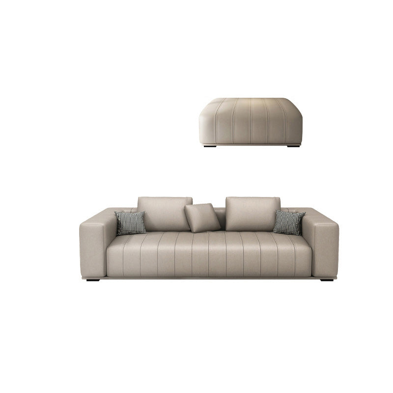 Cream Faux Leather Square Arm Sofa/Sectionals with water proof for Living Room 83"L x 65"W x 29.5"H Clearhalo 'furn' 'furn_sectionals' 'Furniture' 'Living Room Furniture' 'Sectionals' 5295369