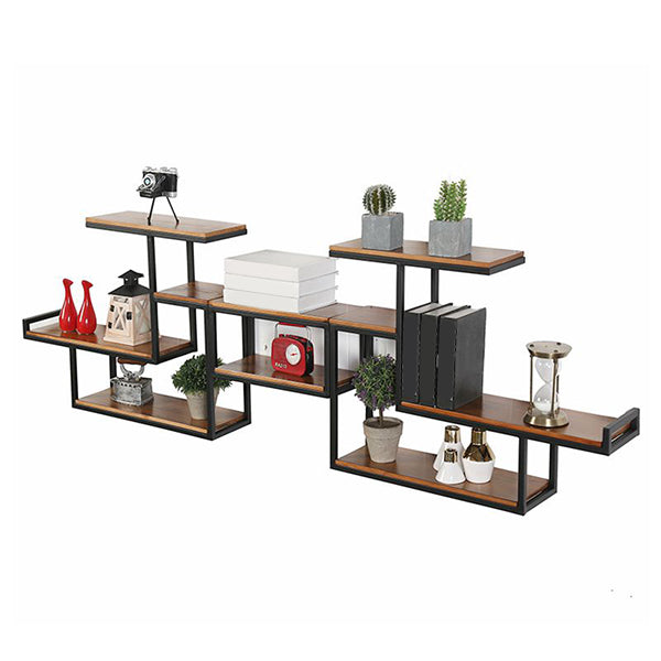 Industrial Floating Shelf Bookcase Metal and Wooden Bookshelf 74.8"L x 7.1"W x 22.4"H Black Clearhalo 'Bookcases' 'furn' 'furn_bookcases' 'Furniture' 'Office Furniture' 5298281