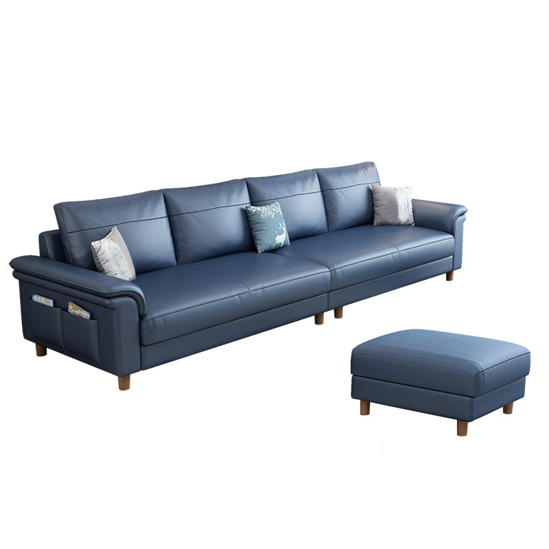 Scandinavian Dark Blue Faux Leather Pillow Top Arm Sofa/Sectionals with Wear-Resistant 106"L x 57"W x 33.5"H Clearhalo 'furn' 'furn_sectionals' 'Furniture' 'Living Room Furniture' 'Sectionals' 5301305