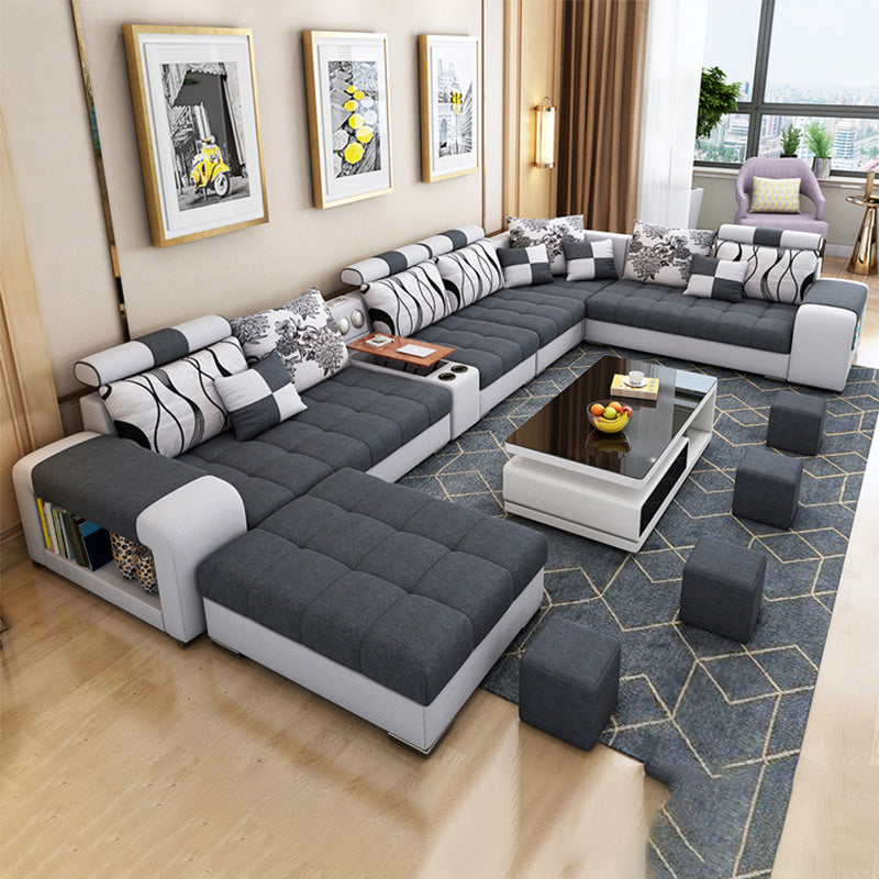 157.5"W √ó 94.49"D √ó 35.43"H Linen Blend Square Arm Sectionals with Storage