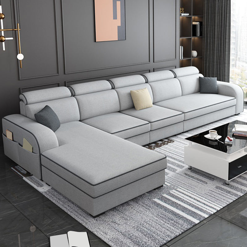 Light-grey Faux Leather Removable Cushions Square Arm Sectionals for Living Room