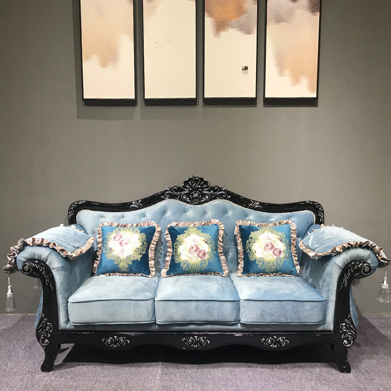 Traditional Rolled Arm White/black Frame Velvet Settee Couch for Three People