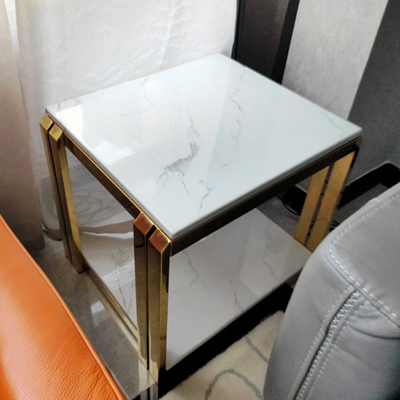 Tabella di estremità del blocco quadrata in acciaio inossidabile moderno tavolo da tavolo angolare in marmo laterale