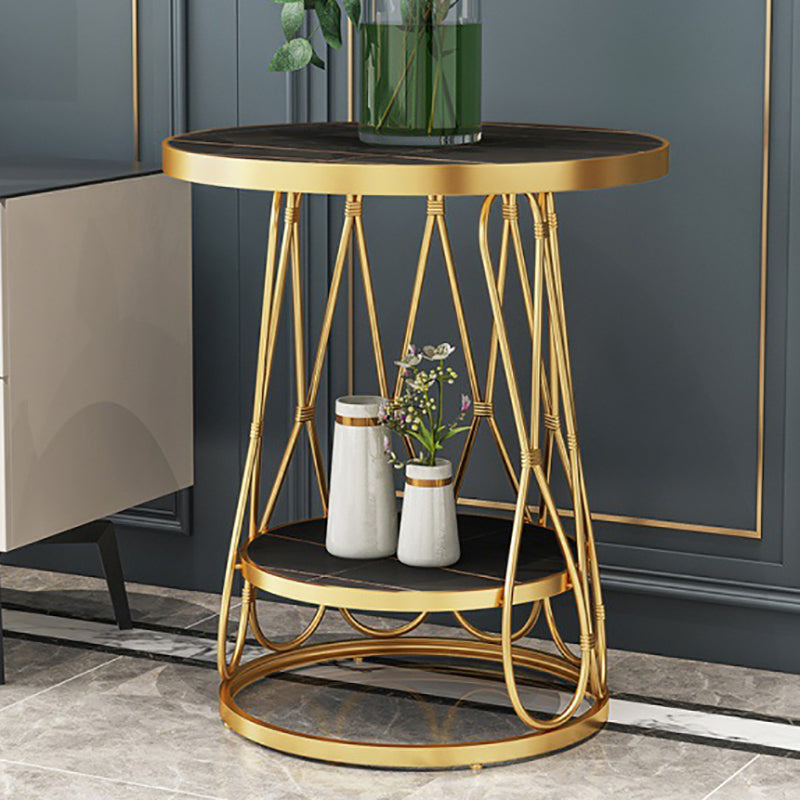 Frame Gold/black Metal Base Design Rock Sheet White/black Top Round Side Table