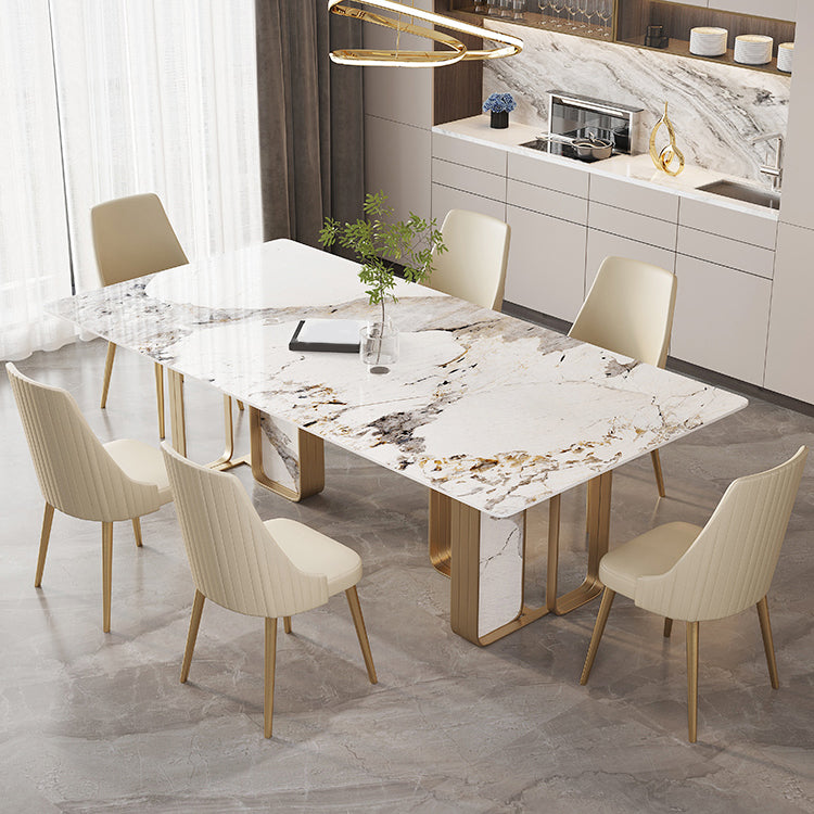 Nordic Dining Set 1/4/5/7 Pieces Rectangle Stone Dining Table for Dining Room 7 Pieces: Table, 6 Chairs Clearhalo 'Dining Room Sets' 'Dining Tables & Seating' 'dining_room_set' 'furn' 'furn_dining_room_set' 'Furniture' 'Kitchen & Dining Furniture' 5303003