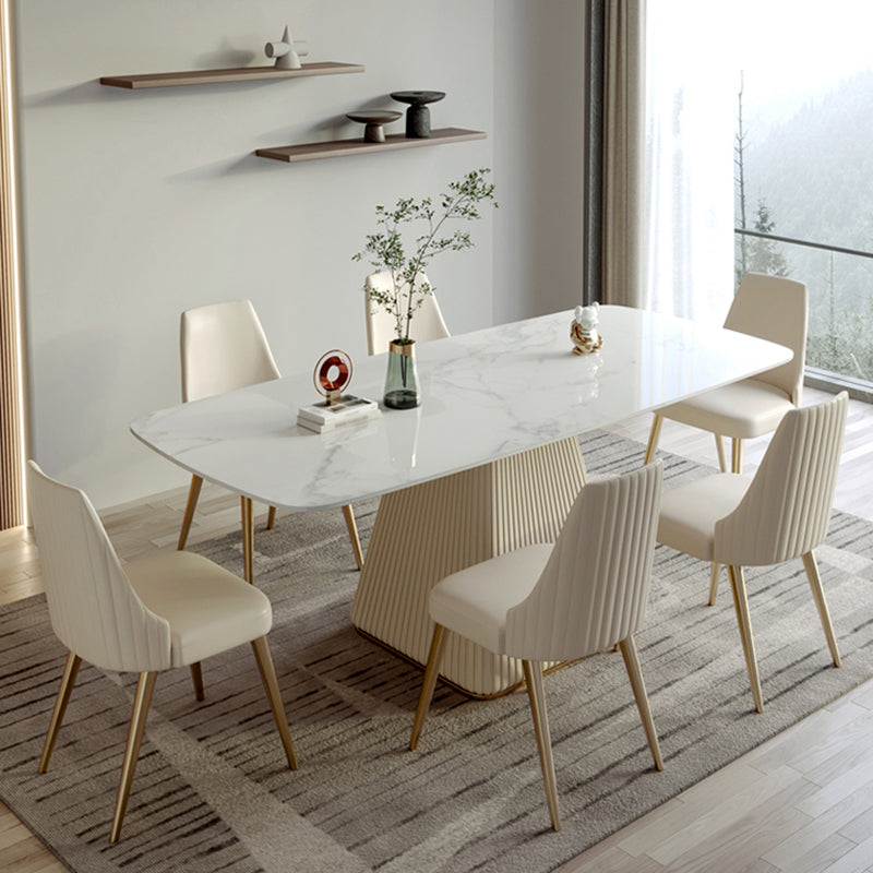 Nordic Glam Sintered Stone Dining Rectangle Table Set 1/4/5/6/7 Pieces Dining Set 7 Pieces: Table, 6 Chairs Clearhalo 'Dining Room Sets' 'Dining Tables & Seating' 'dining_room_set' 'furn' 'furn_dining_room_set' 'Furniture' 'Kitchen & Dining Furniture' 5303194