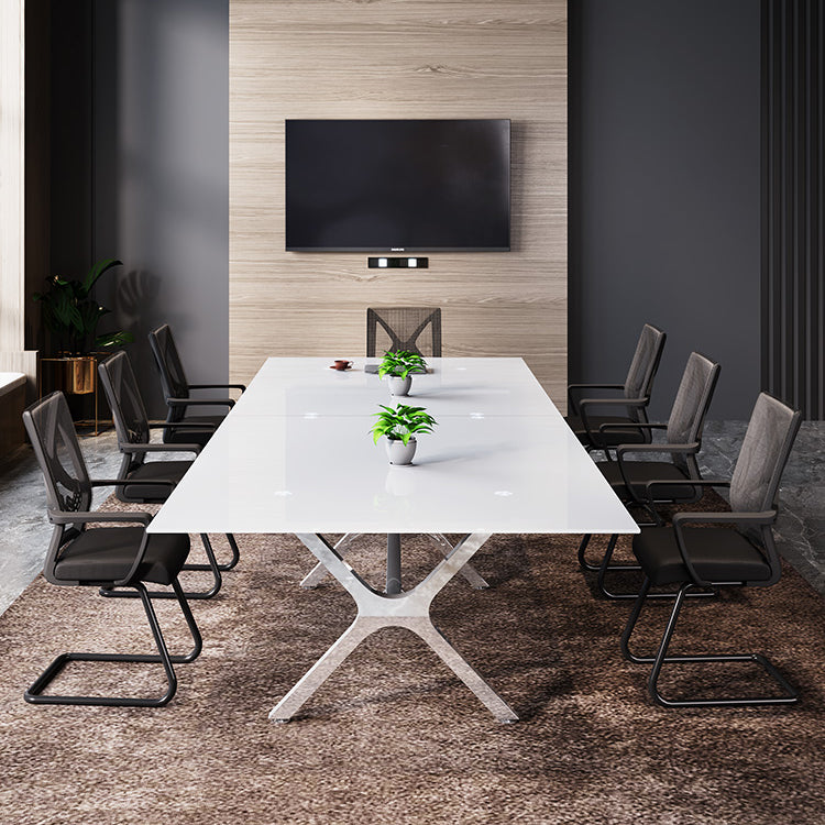 Tavolo da pranzo rettangolare contemporaneo in acciaio tavolo da pranzo in vetro per sala da pranzo