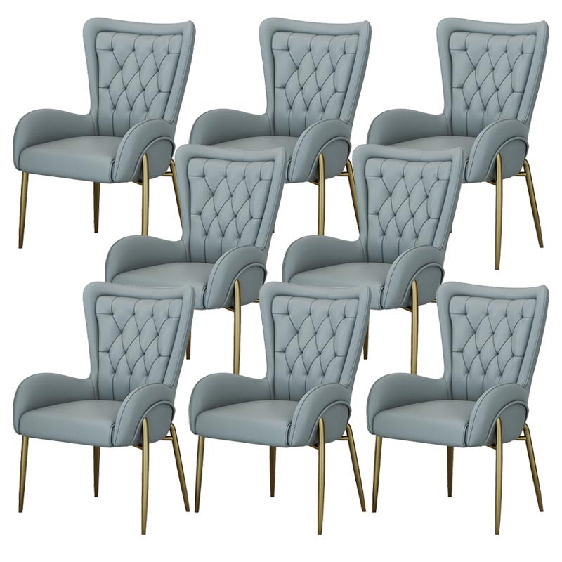 Glam Upholstered Chair Leather Arm Dining Chair with Gold Legs Light Gray 8 Piece Set Clearhalo 'Dining Chairs' 'Dining Tables & Seating' 'dining_chair' 'furn' 'furn_dining_chair' 'Furniture' 'Kitchen & Dining Furniture' 5303822